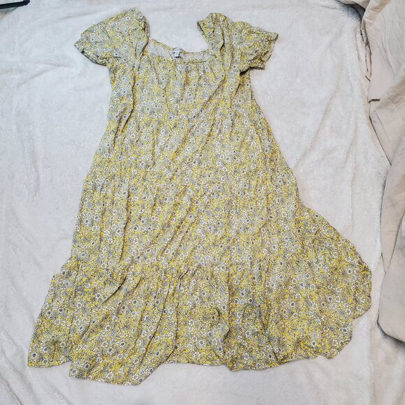 J. Crew‎ Yellow White Black Floral Tiered Cottagecore Romantic Dress Women XXL - Picture 1 of 11
